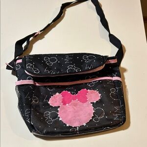 Minnie Mouse Black and Pink Women's Bag pouch in front. Black and pink. Cute